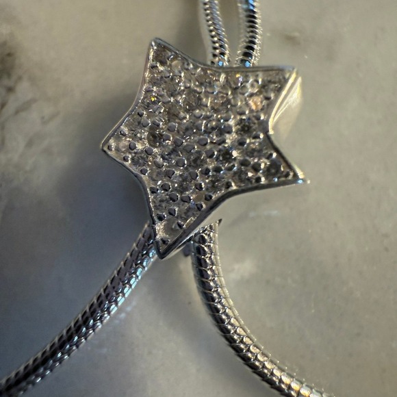 Authentic Pandora Sterling Silver Slider Bracelet Pavé Star Adjustable - Picture 2 of 5